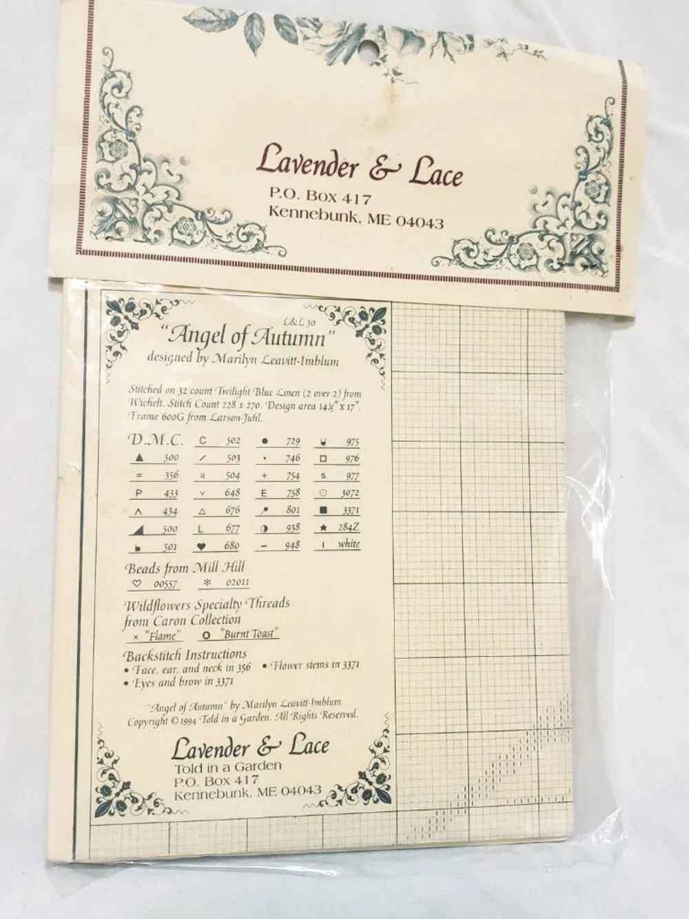 Angel of Autumn Counted Cross Stitch Pattern 1994 Lavender and Lace L&L30